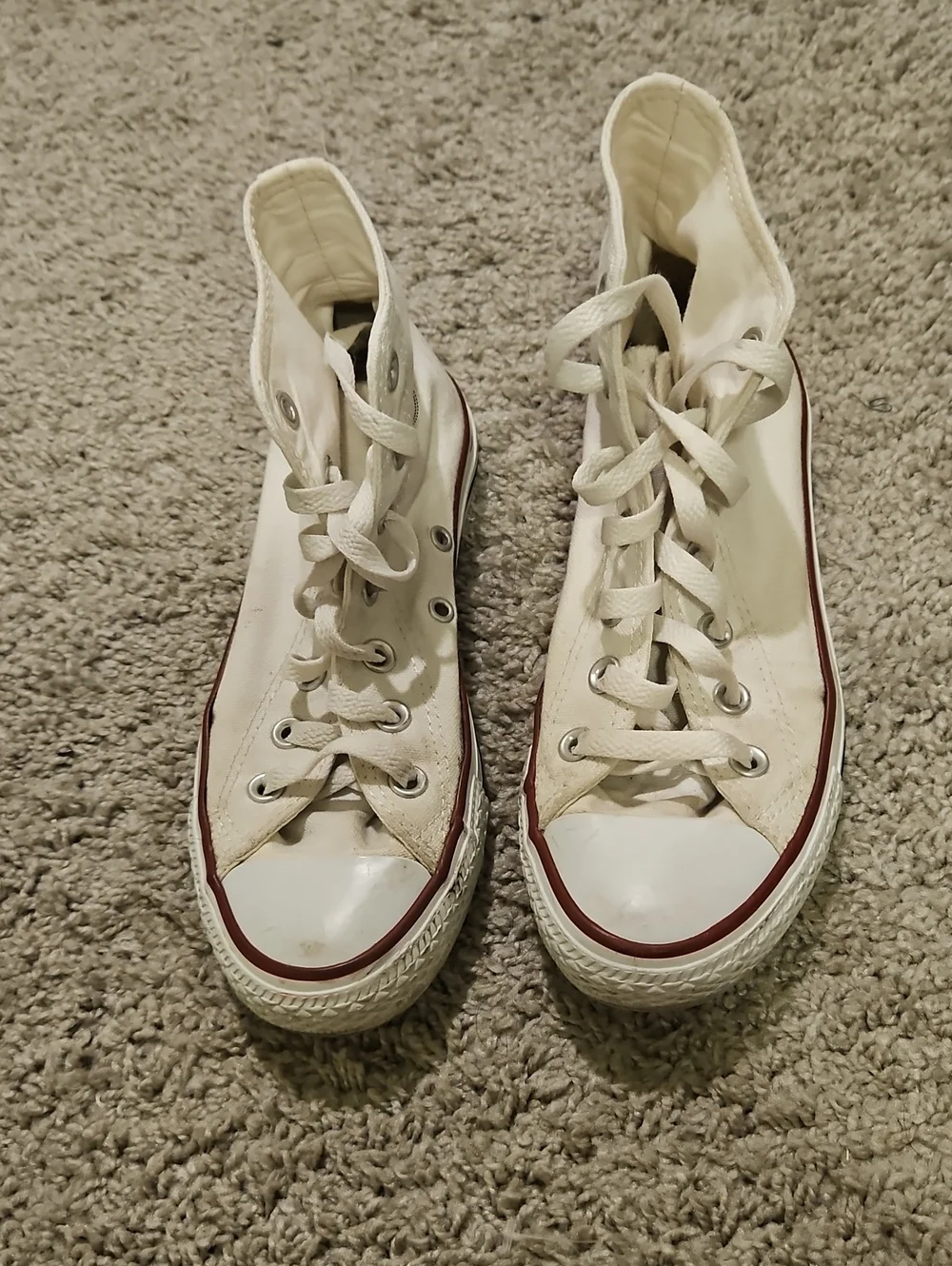 Converse White High-Top Canvas Sneakers with Red Trim